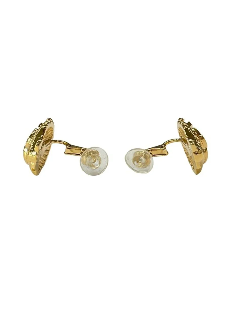 Chanel Earrings CC Logo Gold Clear Pink Shell